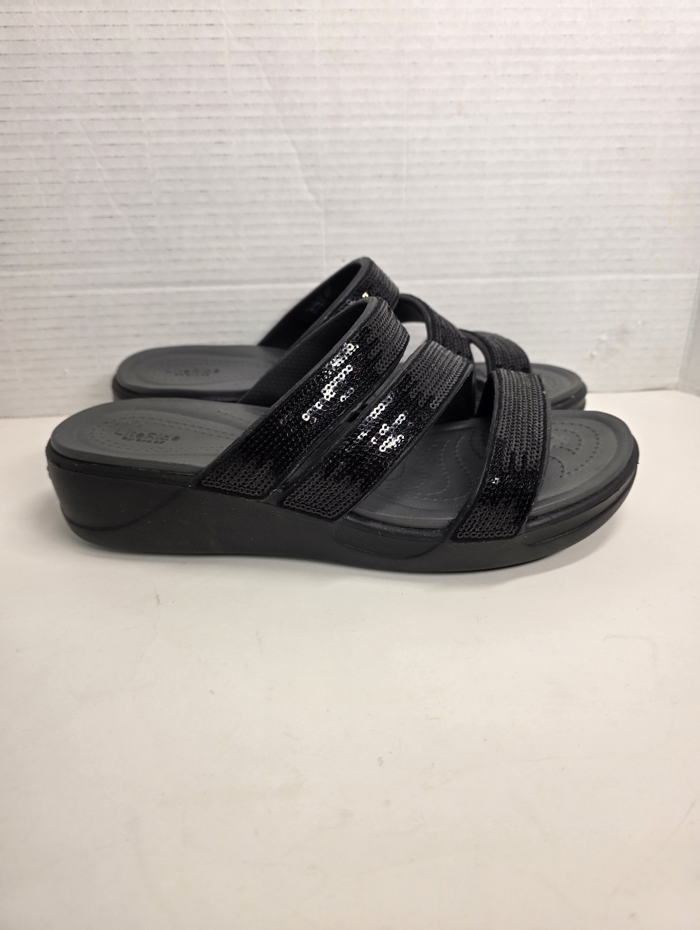 Crocs Literide Boca Black Sequins Sandals Sz 10 - Picture 2 of 8